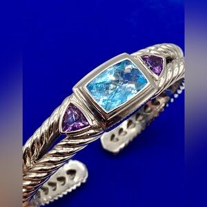 Judith Ripka Sterling Silver Hinged Cuff with Topaz & Amethyst